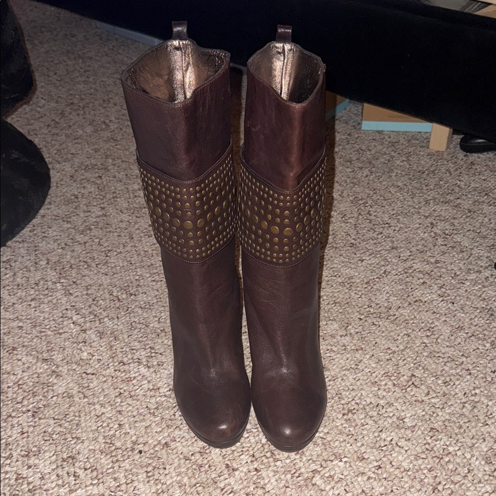 BOSS ORANGE Dark Brown Heeled Boots with Studs